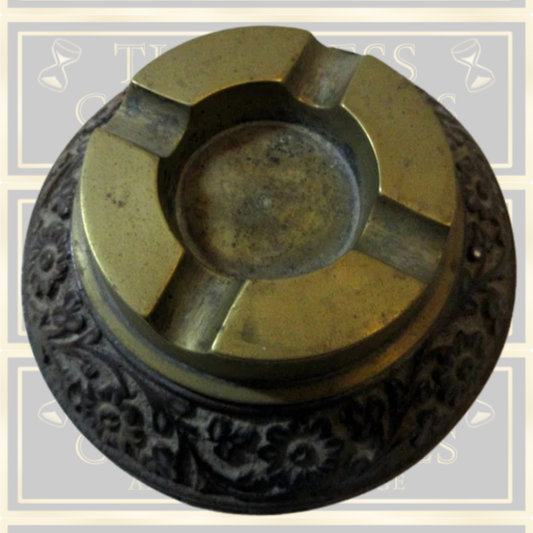 Antique Brass And Wood Ashtray