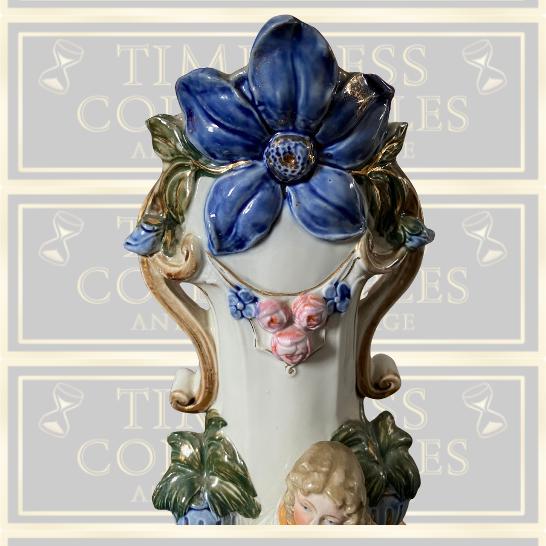 Antique Meissen Porcelain German Male Figure Colourful Vase