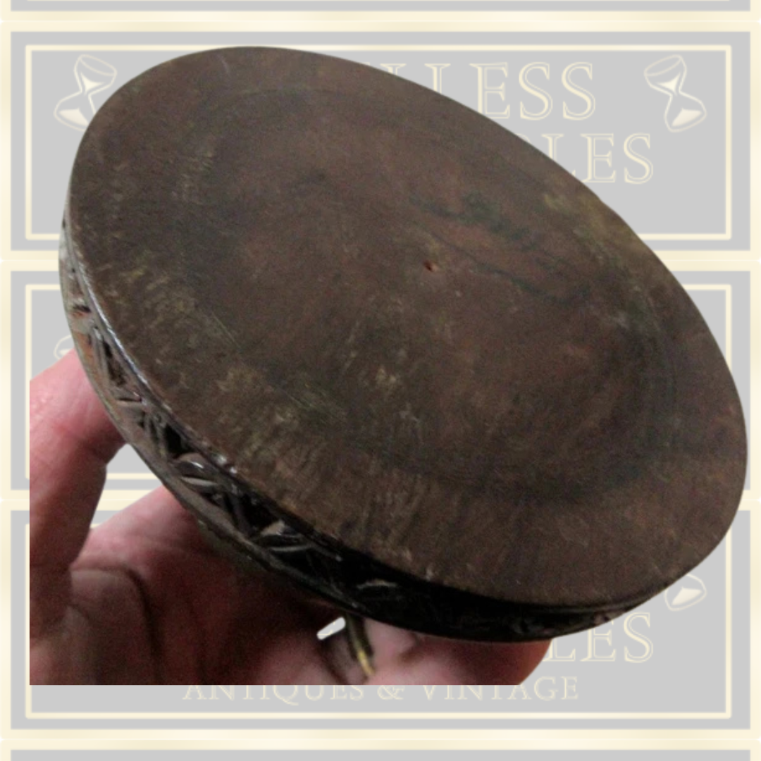 Antique Brass And Wood Ashtray