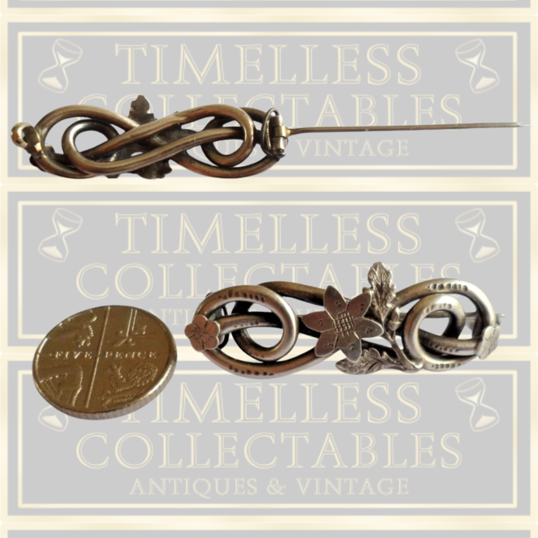 Antique Silver Brooch Raised Floral & Foliate Design