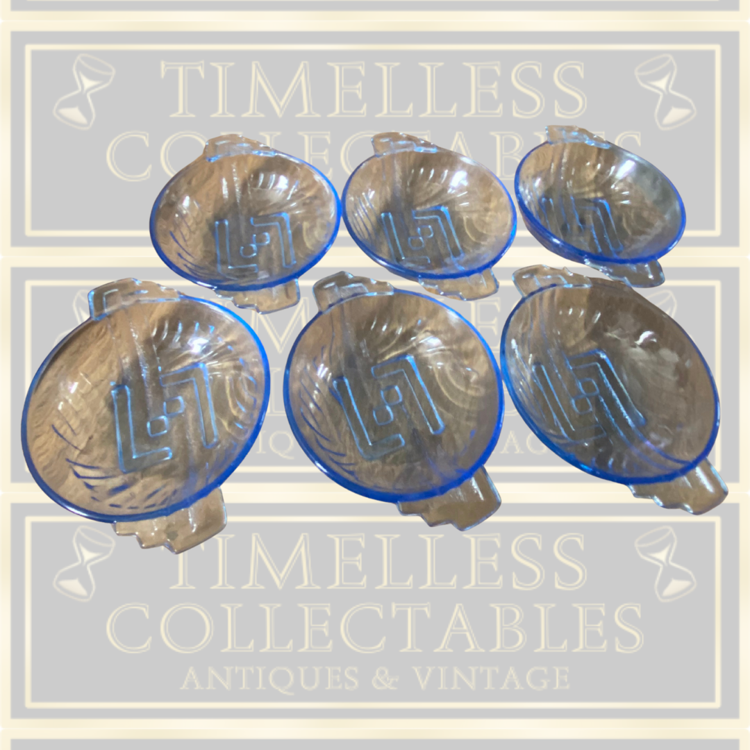 Vintage Six Art Deco Colbalt Blue Dessert Bowls By Stolle Nieman