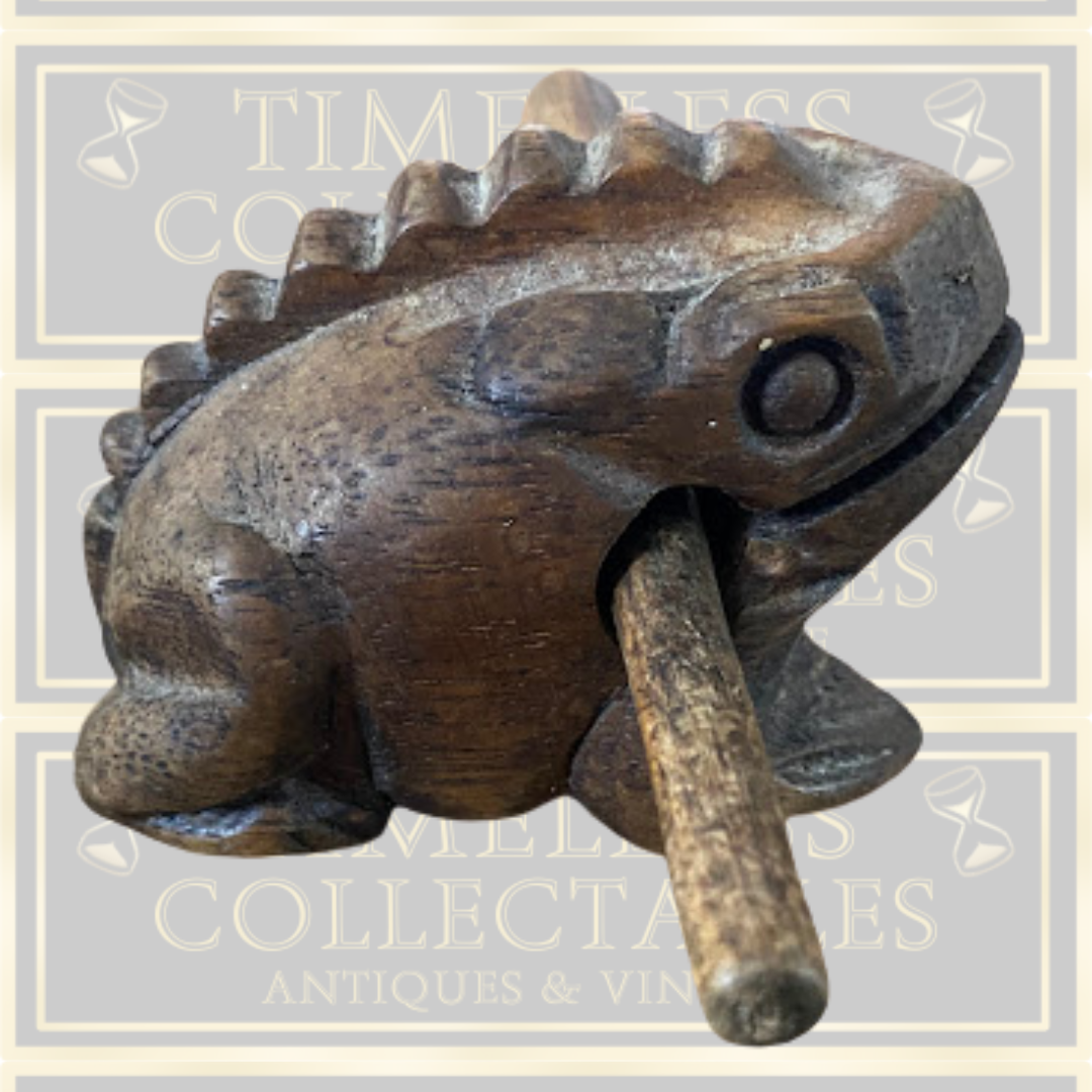 Vintage Wooden Guiro Frog Instrument