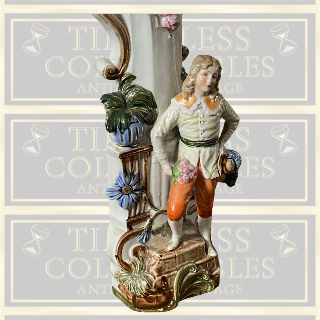 Antique Meissen Porcelain German Male Figure Colourful Vase