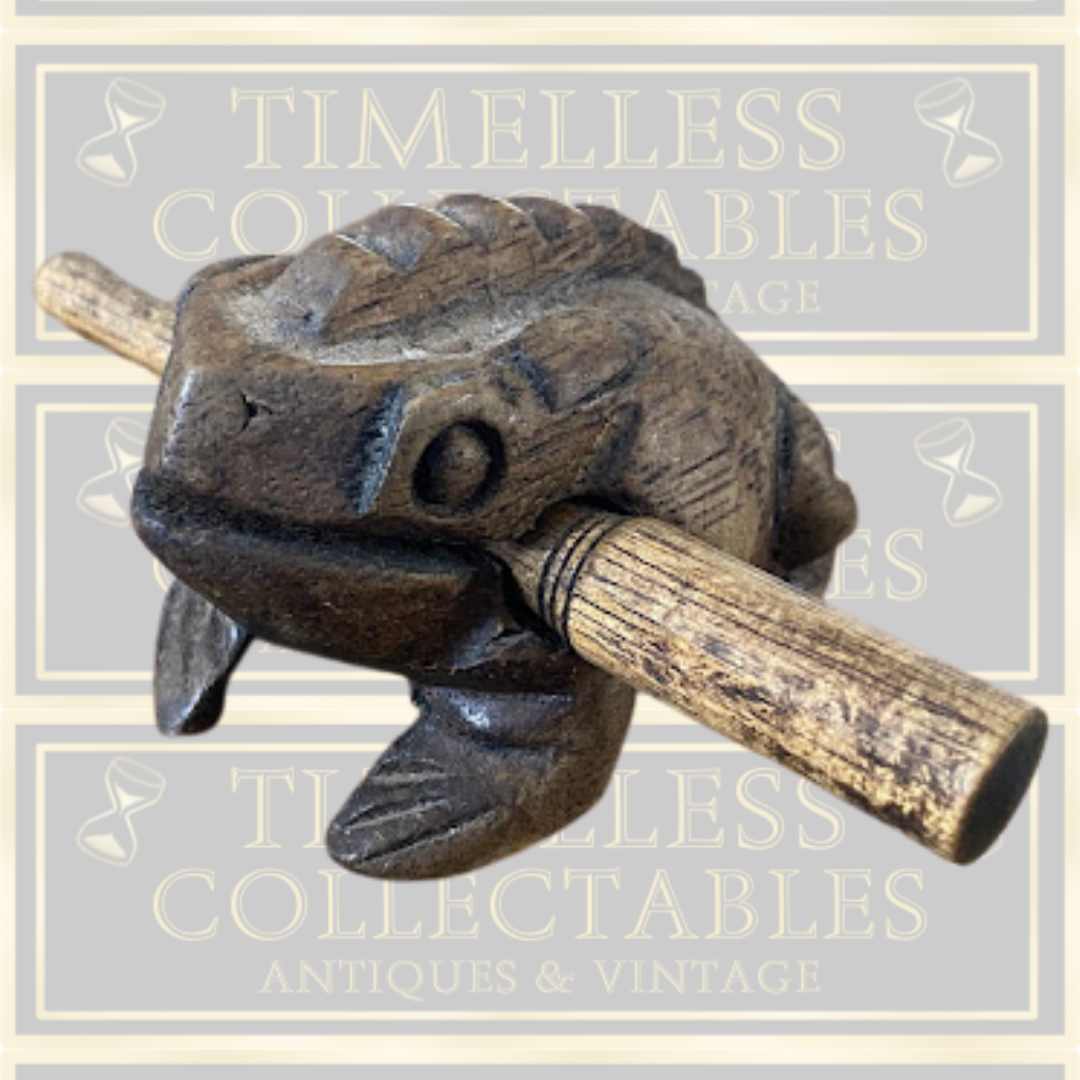 Vintage Wooden Guiro Frog Instrument