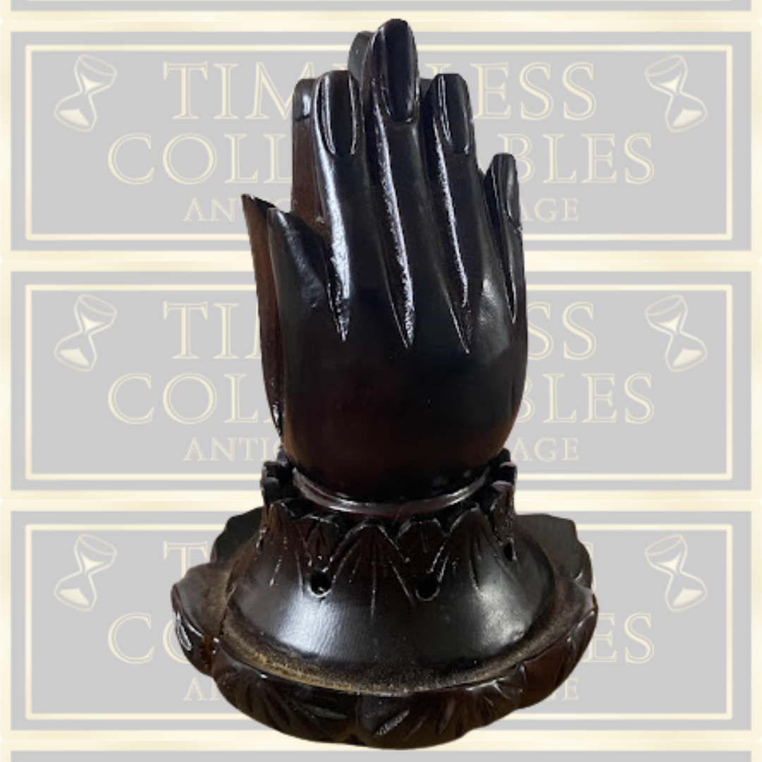 Vintage Carved Buddha Hand & Lotus Flower Wooden incense Burner