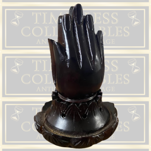 Vintage Carved Buddha Hand & Lotus Flower Wooden incense Burner