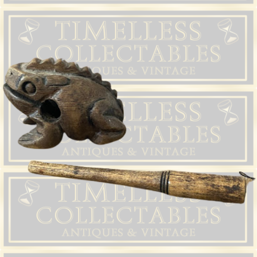 Vintage Wooden Guiro Frog Instrument