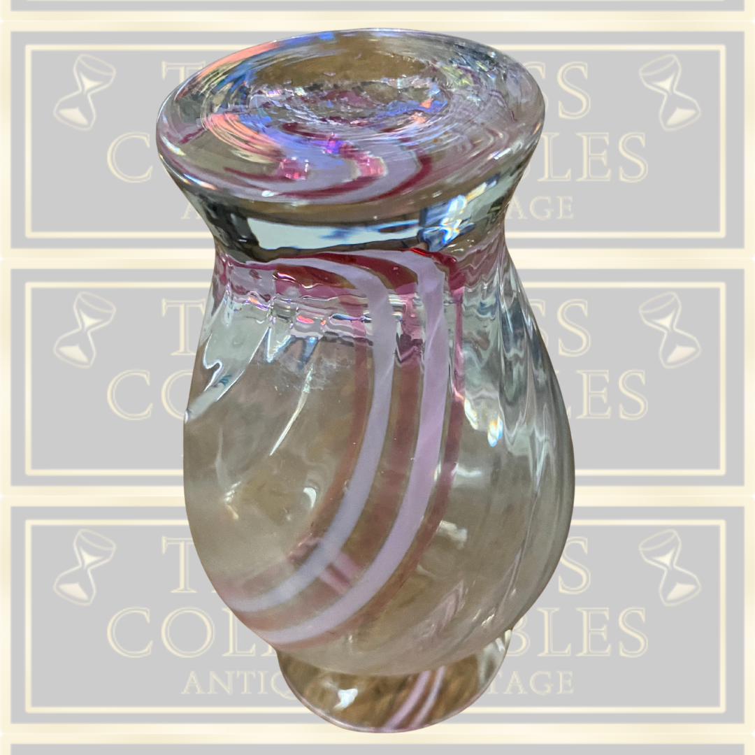 Handmade Caithness Crystal Glass Pink & White Swirl Vase