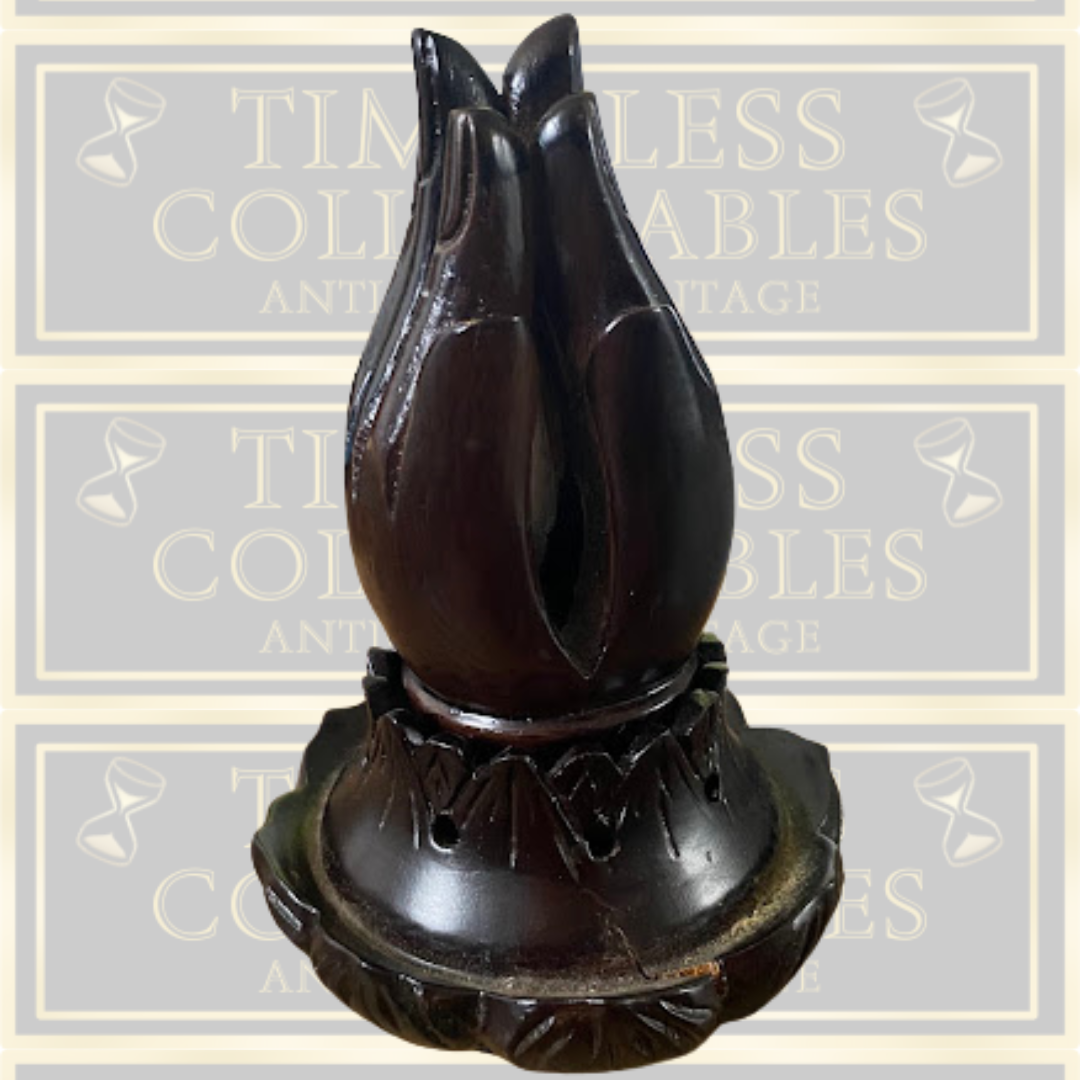 Vintage Carved Buddha Hand & Lotus Flower Wooden incense Burner