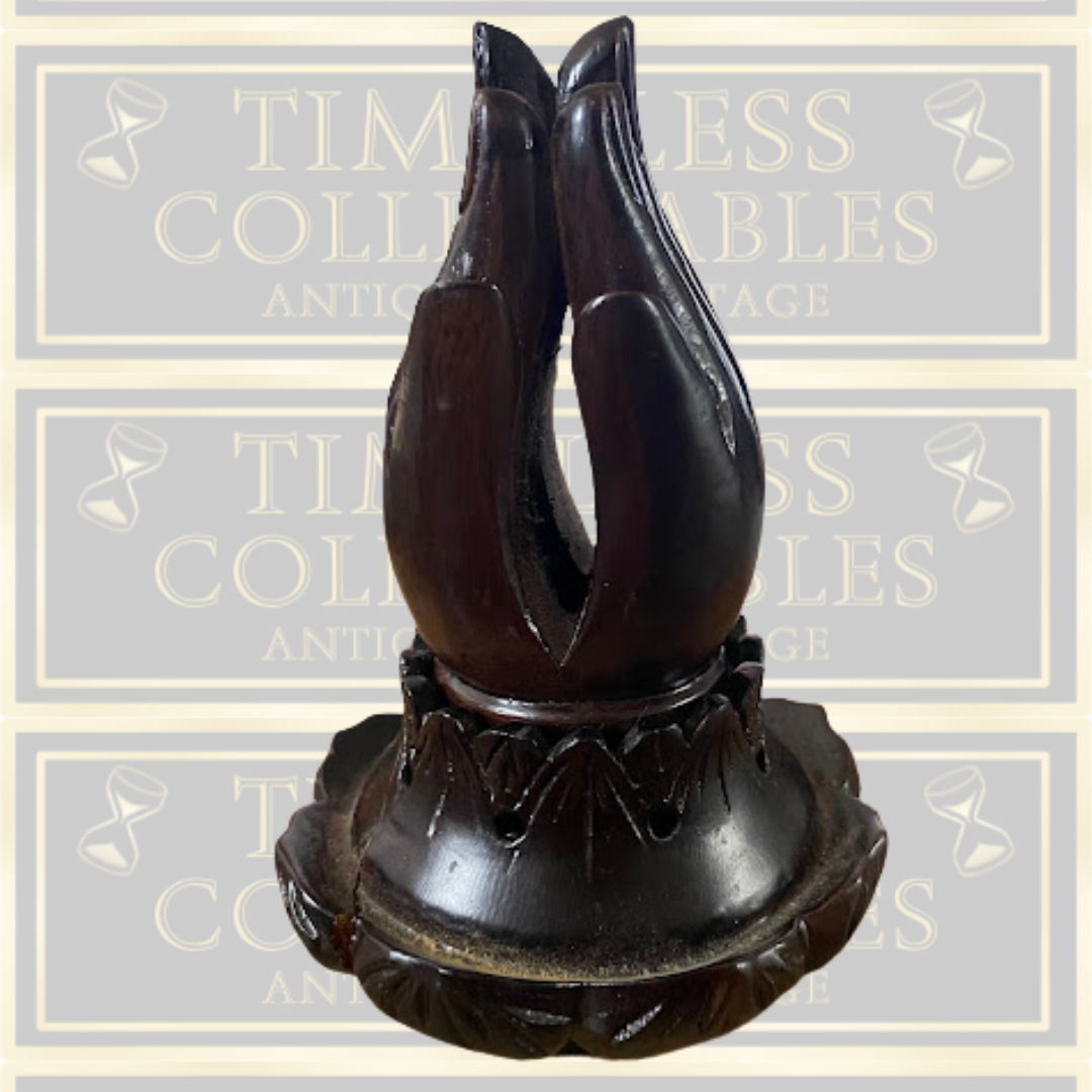 Vintage Carved Buddha Hand & Lotus Flower Wooden incense Burner
