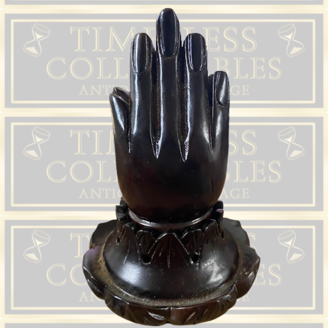 Vintage Carved Buddha Hand & Lotus Flower Wooden incense Burner