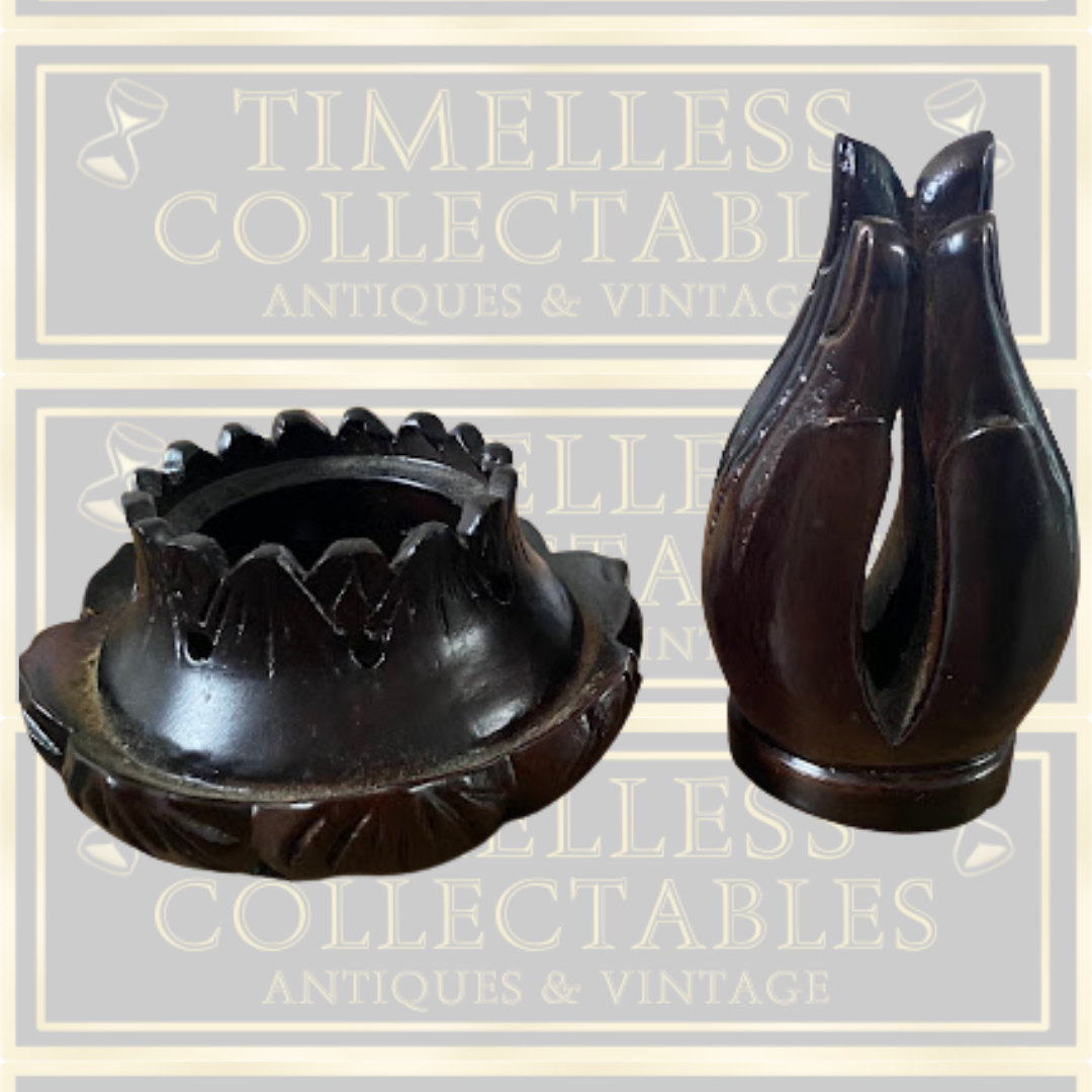 Vintage Carved Buddha Hand & Lotus Flower Wooden incense Burner