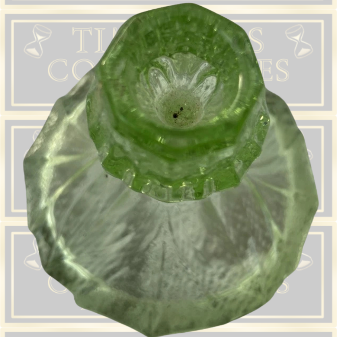 Antique Pair Green Glass Candle Holders