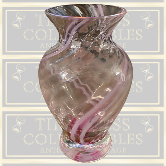 Handmade Caithness Crystal Glass Pink & White Swirl Vase