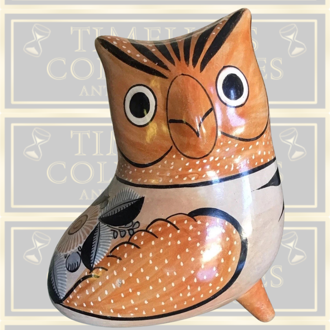 Vintage Mexican Folk Art Owl Pottery