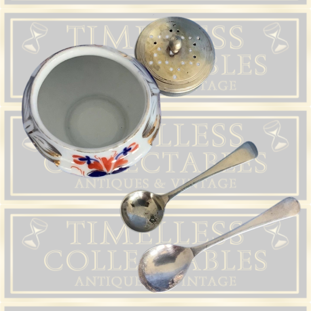 Antique Imari Pattern Cruet Set piece With Spoons