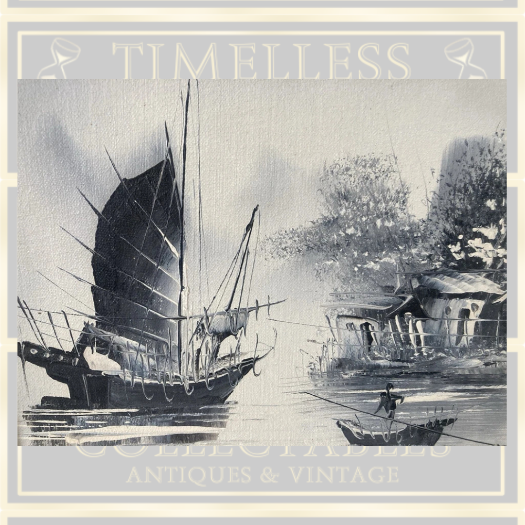 Vintage Pair Chinese Boat Paintings