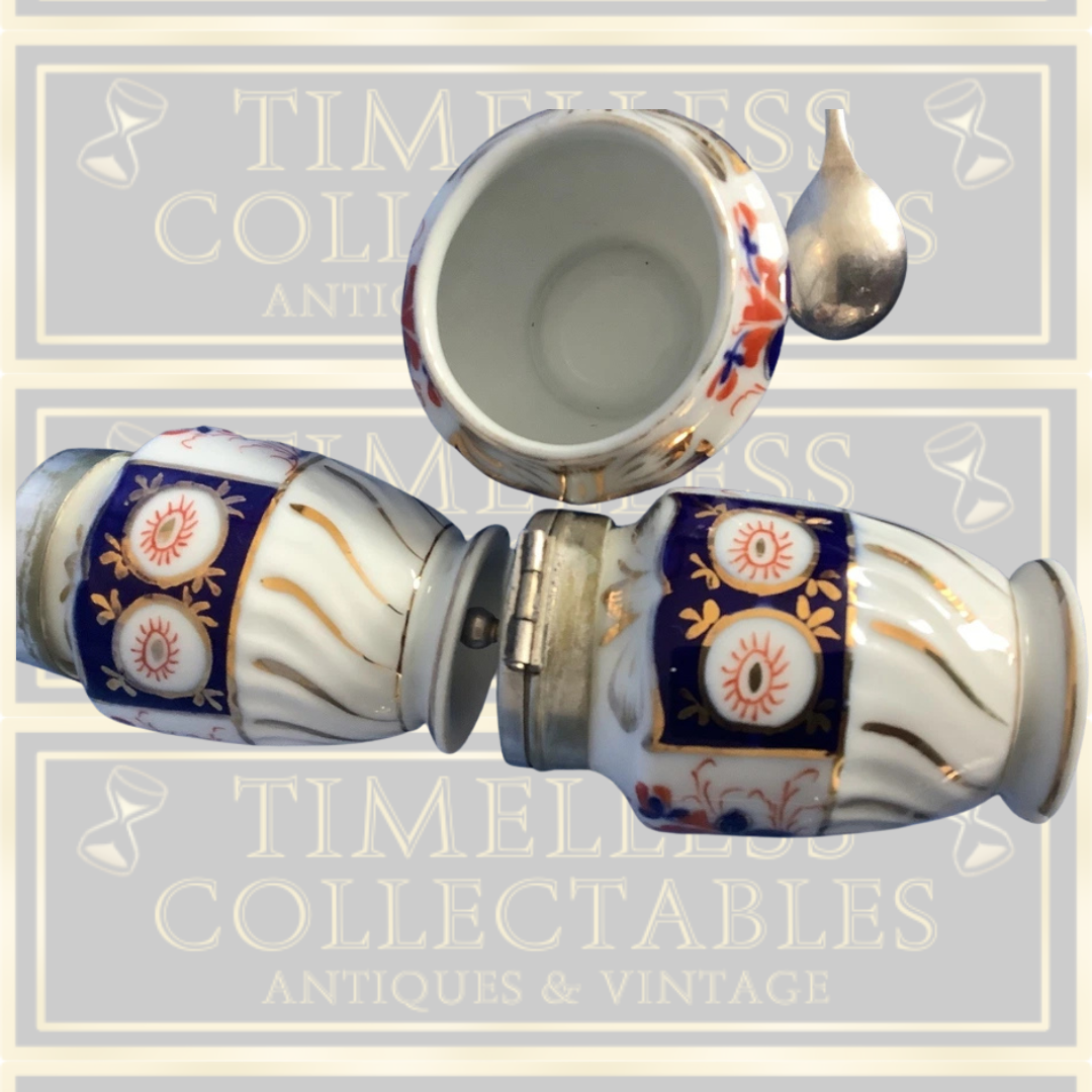 Antique Imari Pattern Cruet Set piece With Spoons