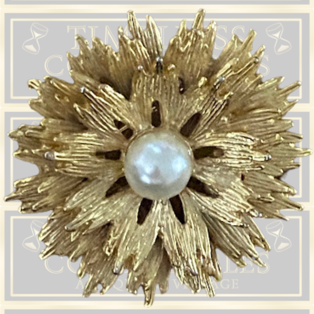 Vintage Faux Pearl Starburst Flower Brooch