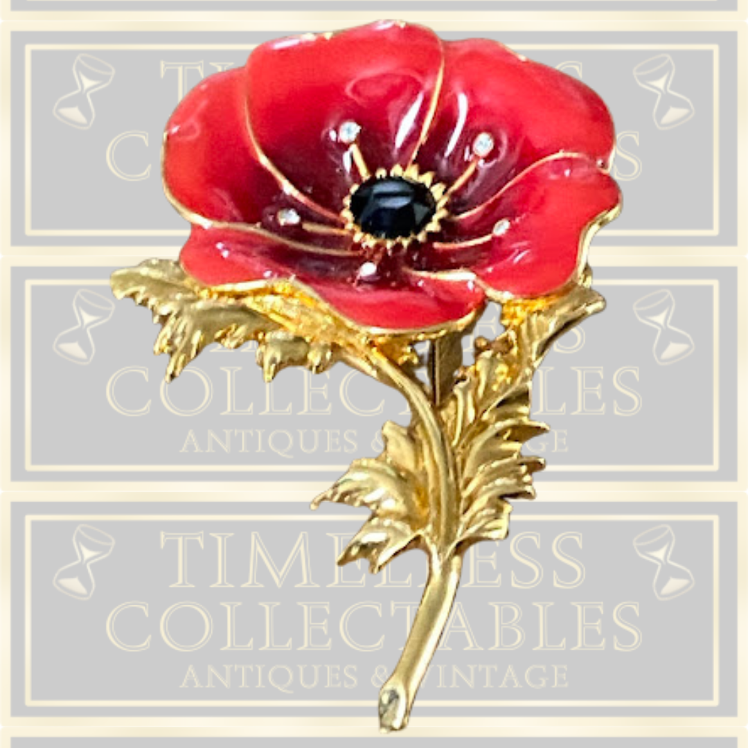 Vintage Red Poppy Flower Brooch