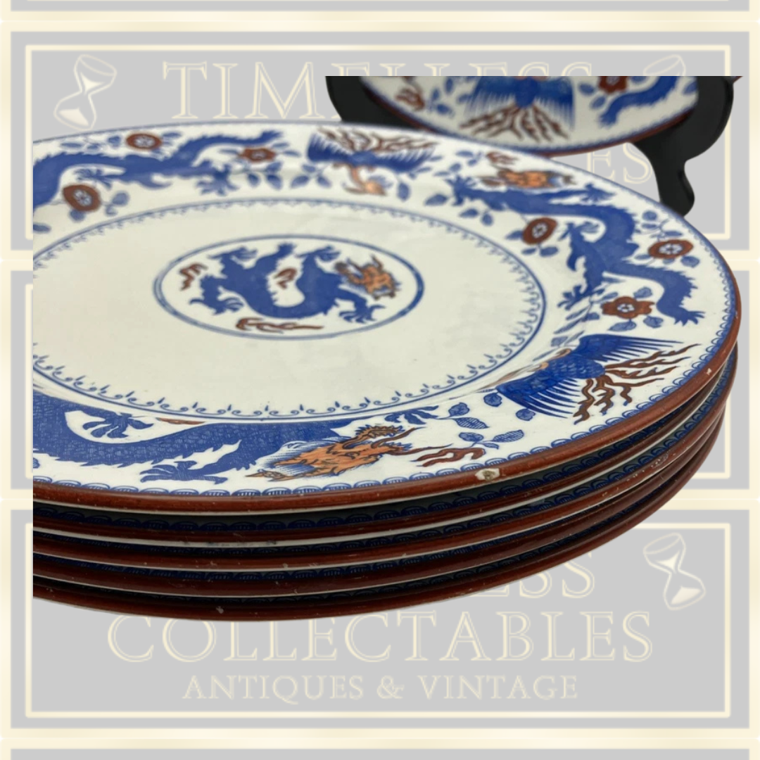 Six Antique 1853 Minton Clayware Chinese Dragon & Bird Design Plate