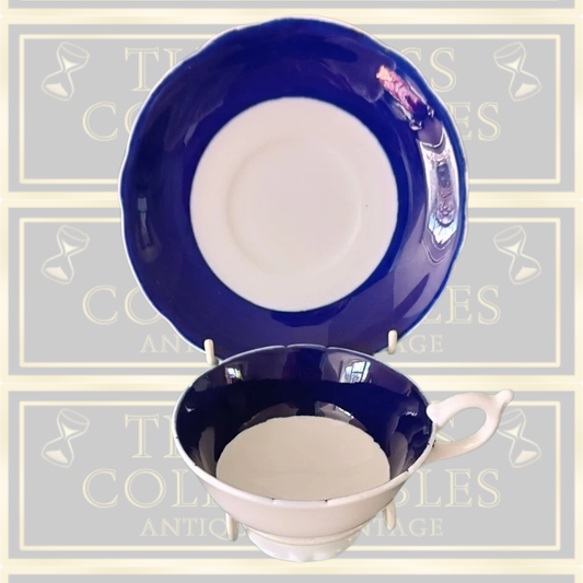 Antique Coalport Cobalt Blue Scalloped Teacup & Saucer