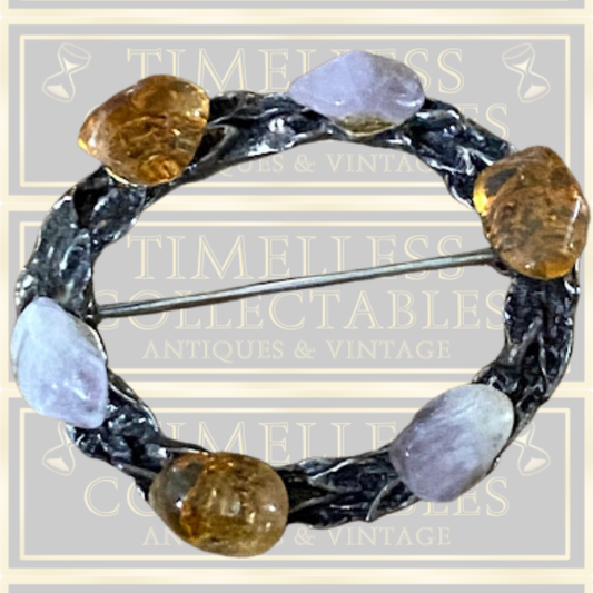 Vintage Scottish Silver Agate Brutalist Gemstone Brooch