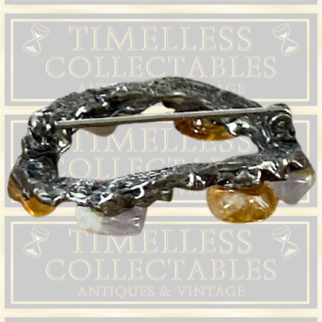 Vintage Scottish Silver Agate Brutalist Gemstone Brooch