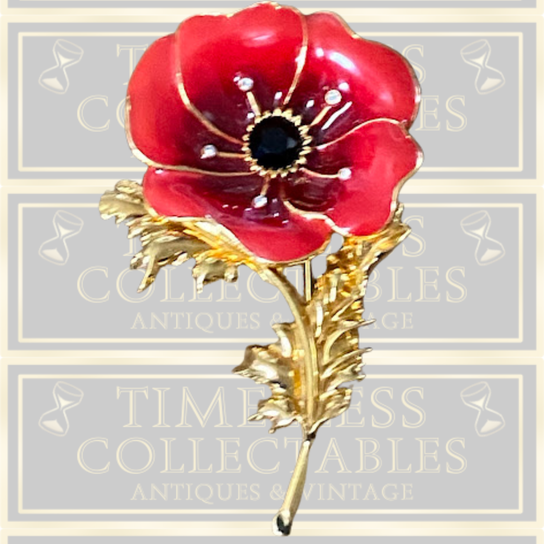 Vintage Red Poppy Flower Brooch