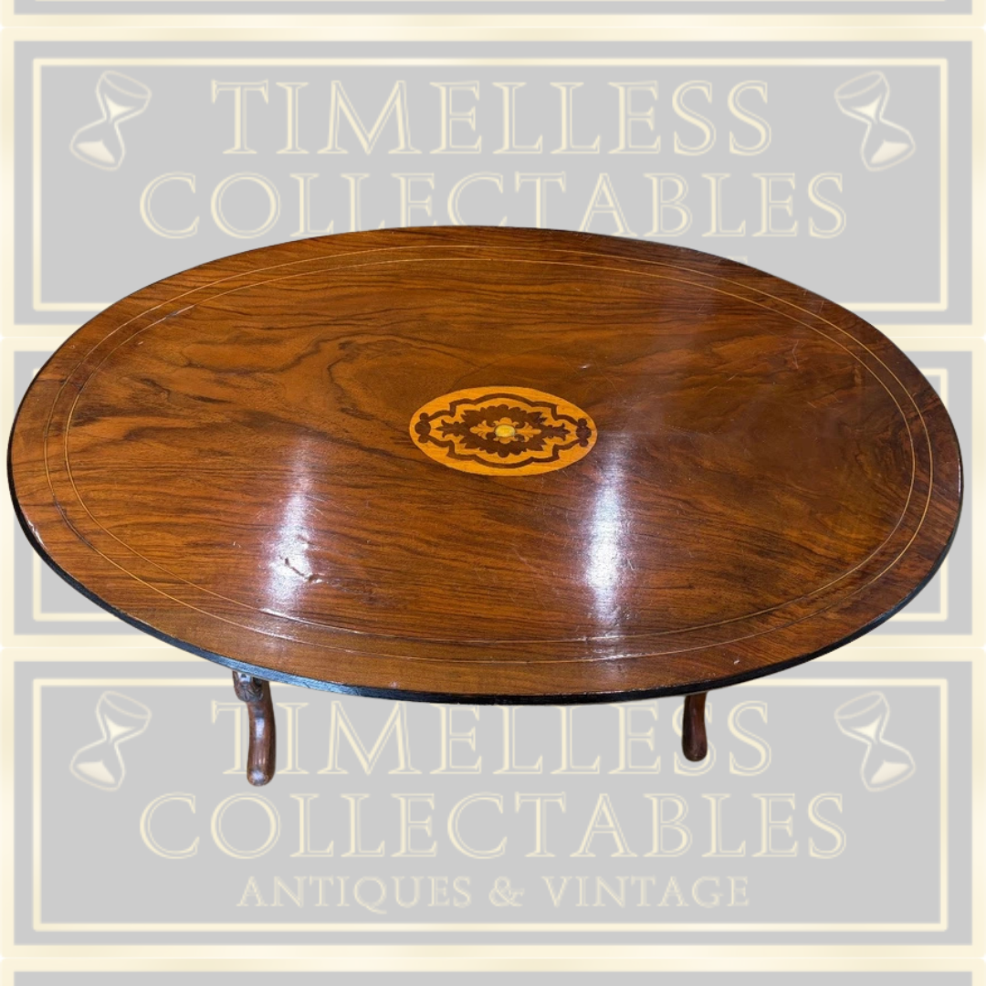 Antique Oval Side Table with Inlay