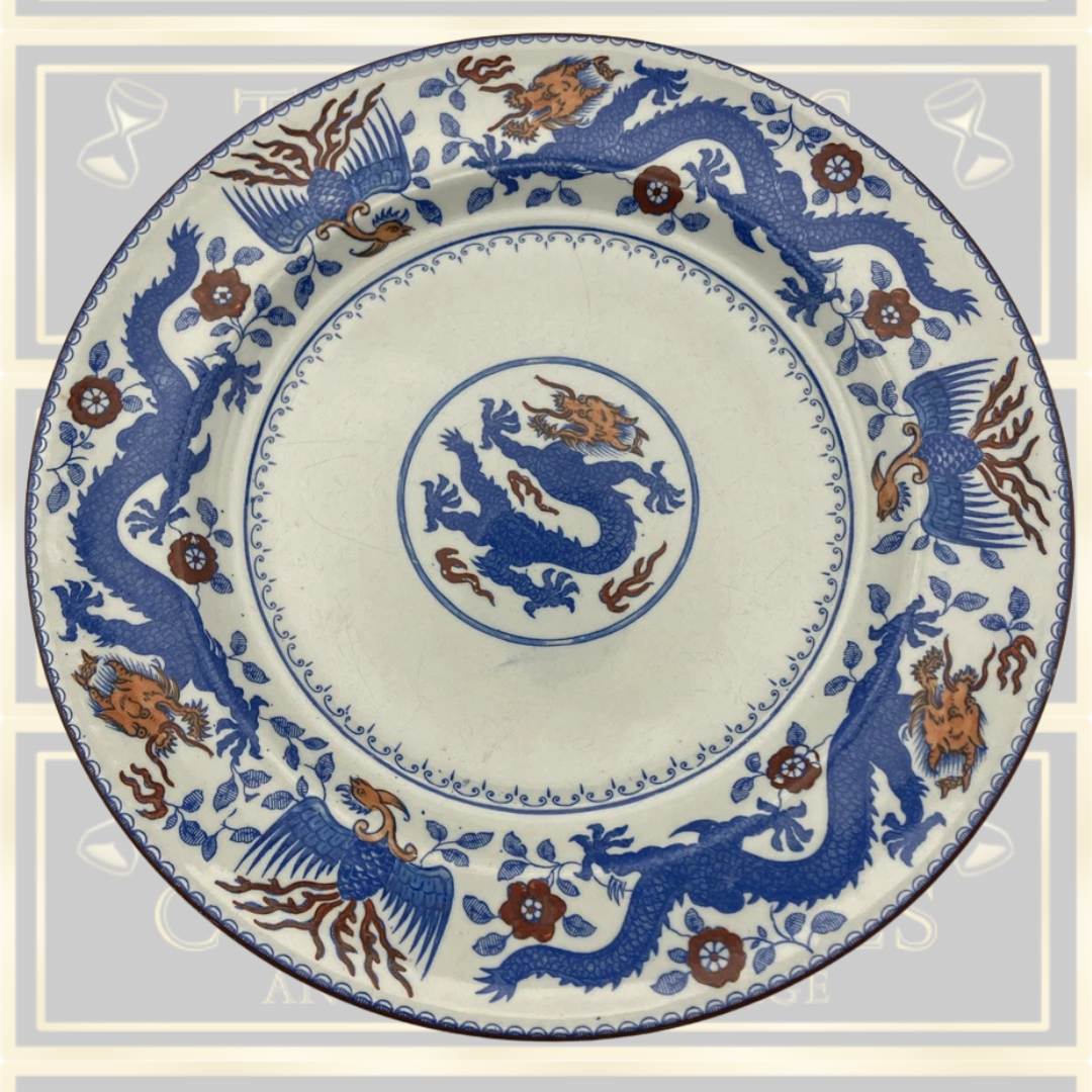 Six Antique 1853 Minton Clayware Chinese Dragon & Bird Design Plate