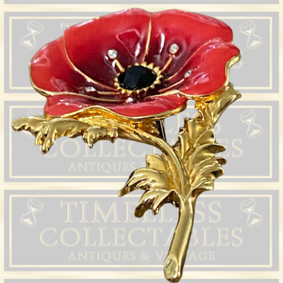Vintage Red Poppy Flower Brooch