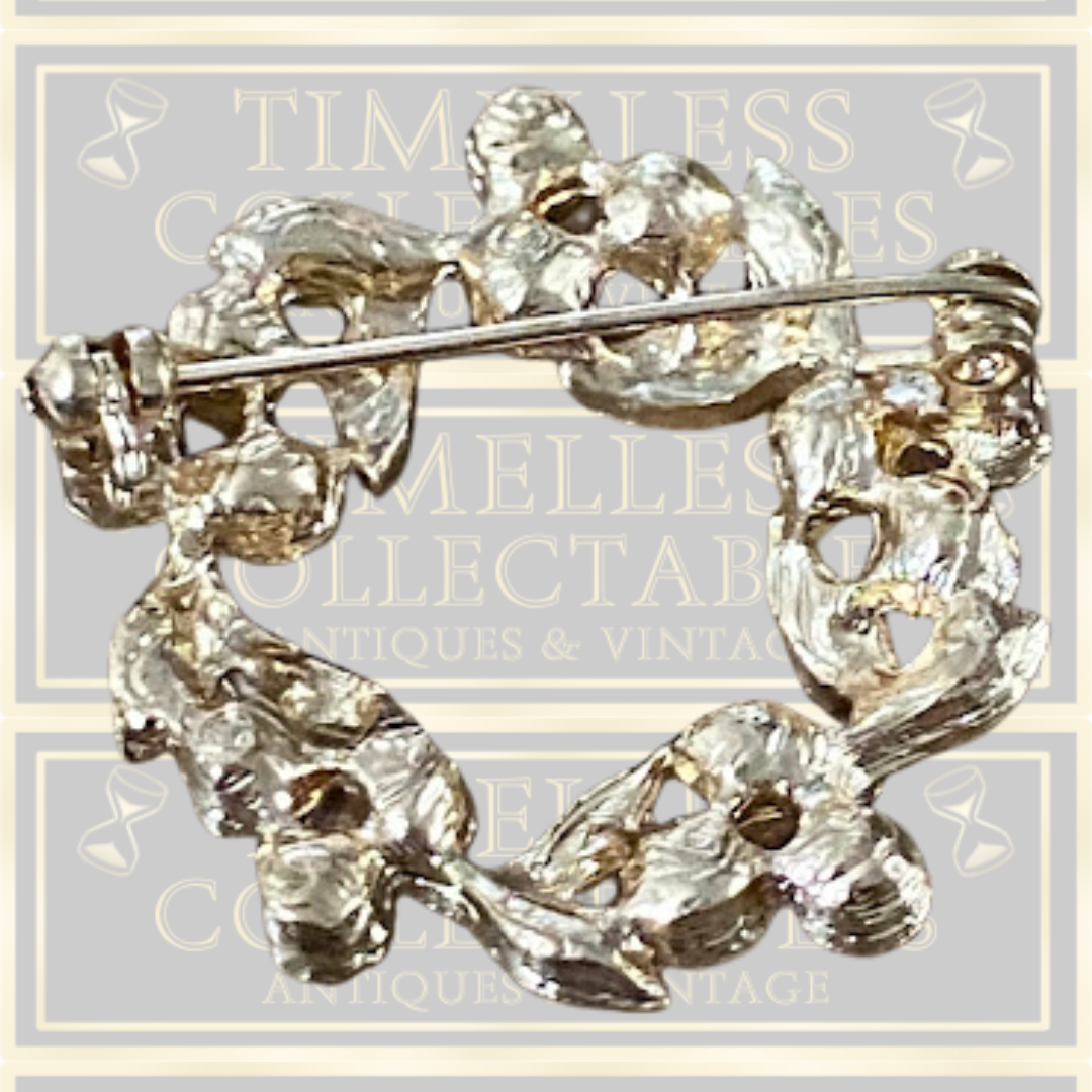 Vintage Carol Lee Faux Pearls Rhinestones Wreath Brooch