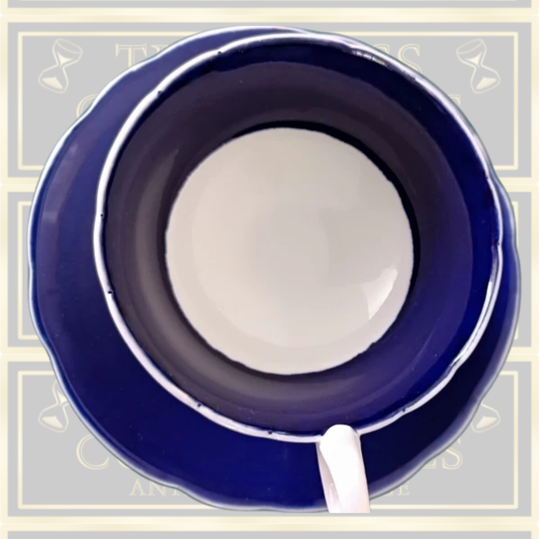 Antique Coalport Cobalt Blue Scalloped Teacup & Saucer
