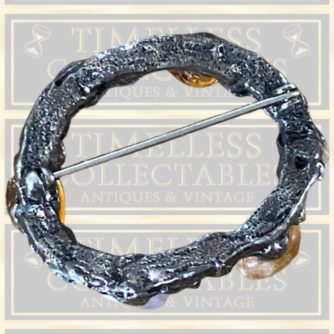 Vintage Scottish Silver Agate Brutalist Gemstone Brooch