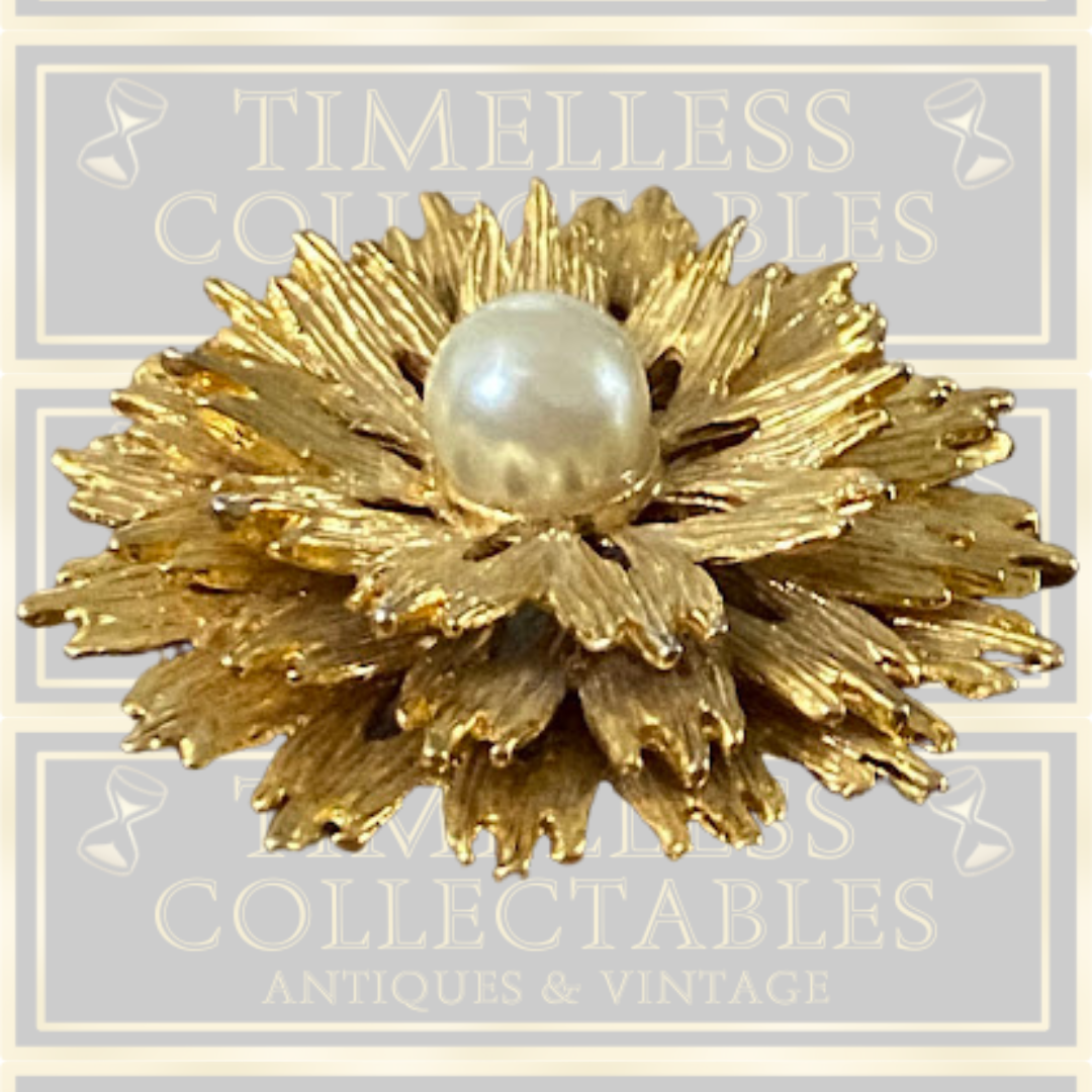 Vintage Faux Pearl Starburst Flower Brooch