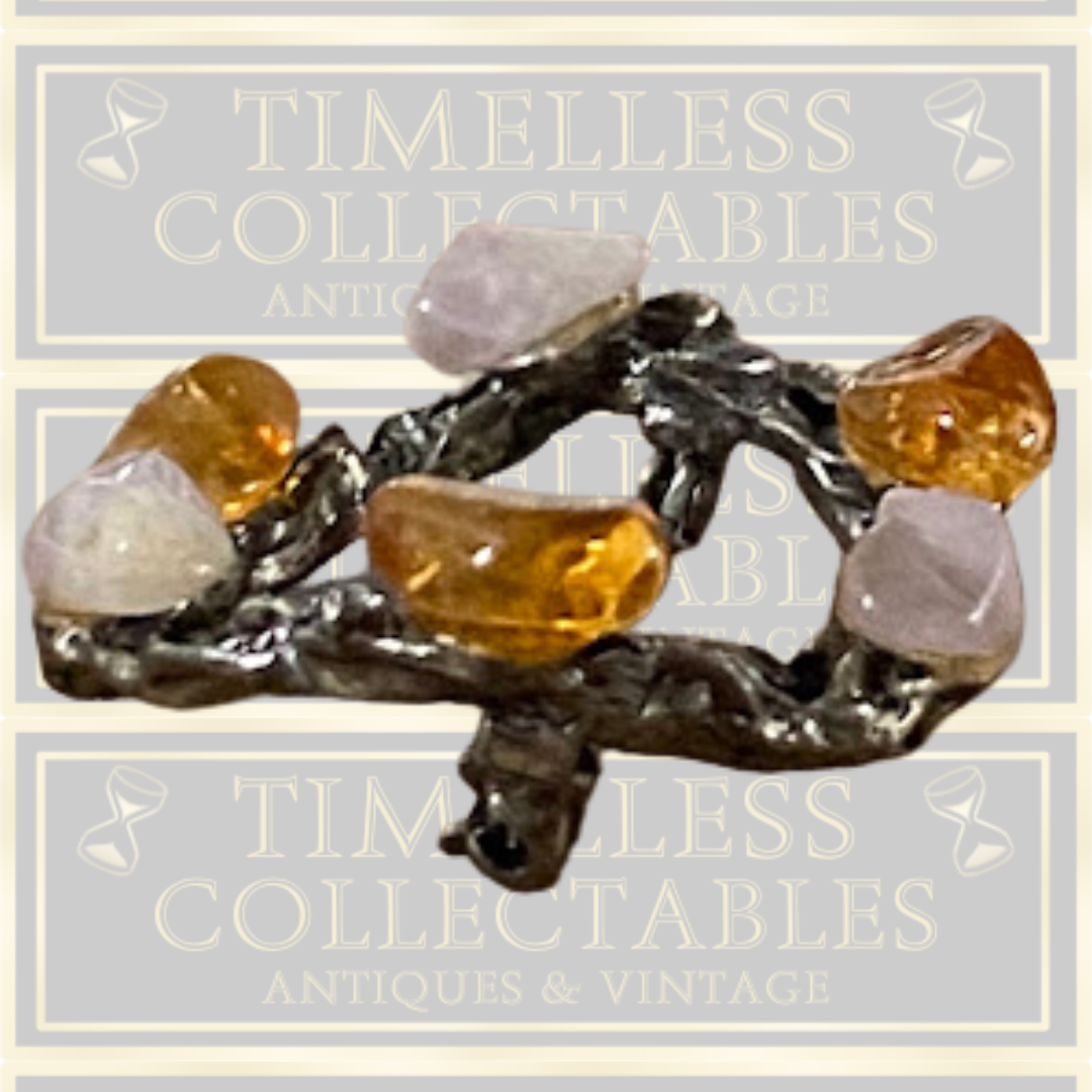 Vintage Scottish Silver Agate Brutalist Gemstone Brooch