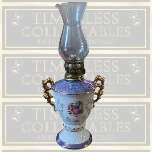 Vintage French Rococo Style Oil Lamp With Tulip Glass