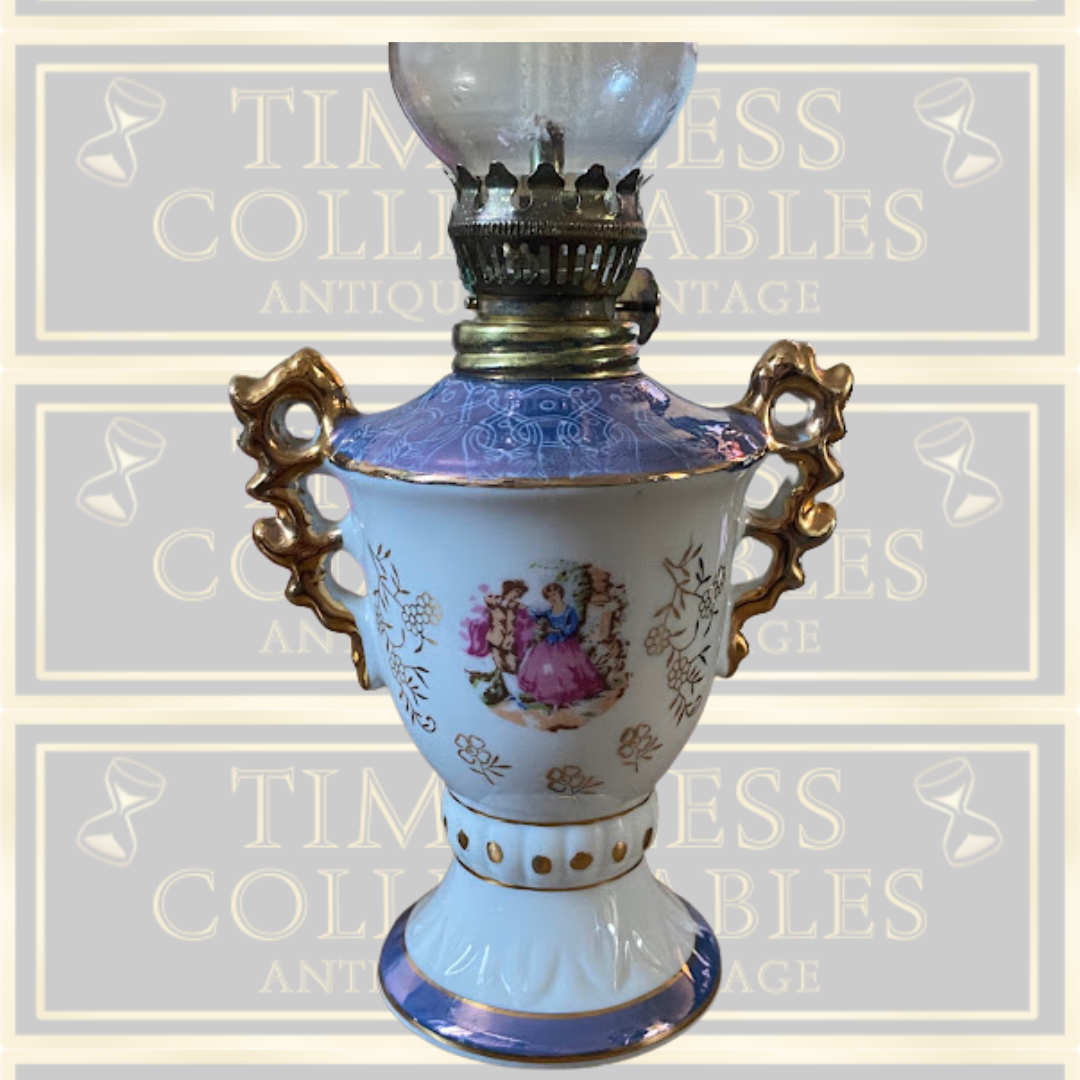 Vintage French Rococo Style Oil Lamp With Tulip Glass