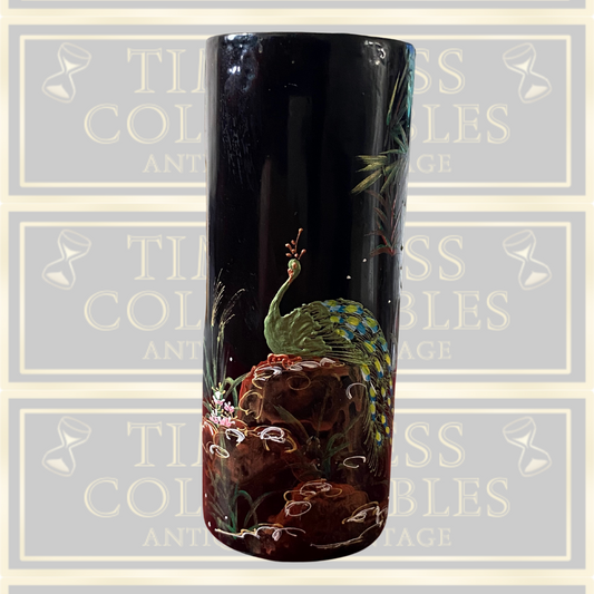 Antique Hand Painted Peacock Brush Pot/Vase