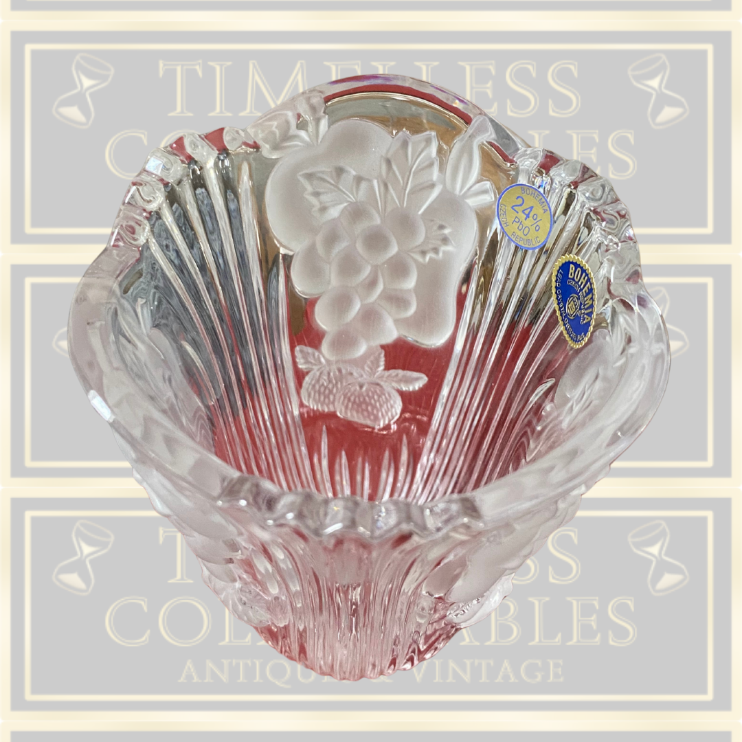 Vintage Bohemian Crystal Vase 3D Design Grapes